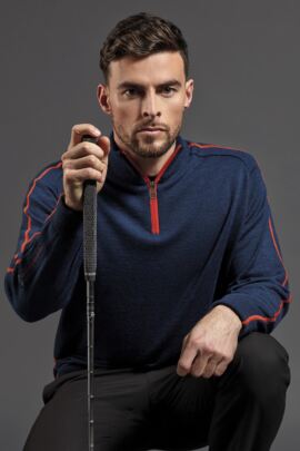 Mens Zip Neck Raglan Sleeve Water Repellent Merino Blend Lined Golf Sweater