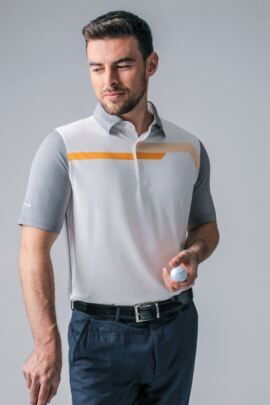 Mens Melange Chest Stripe Performance Golf Polo Shirt