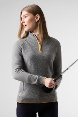 Ladies Zip Neck Argyle Stitch Touch of Cashmere Golf Sweater