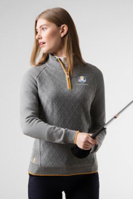 Official Ryder Cup 2018 Ladies Zip Neck Argyle Stitch Touch of Cashmere Golf Sweater
