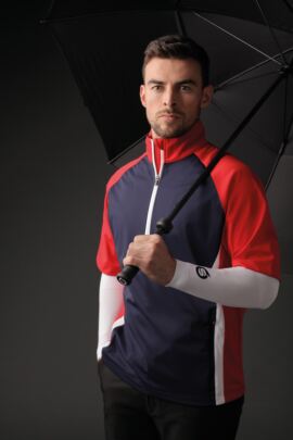 Mens Zip Neck Half Sleeve Raglan Panelled Showerproof Golf Windshirt