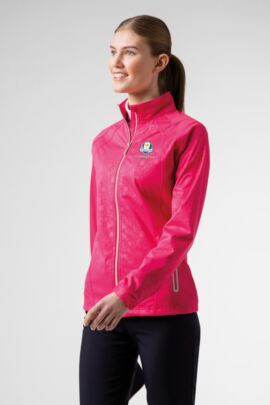 Official Ryder Cup 2018 Ladies Zip Front Embossed Patterned Water Repellent Performance Golf Jacket
