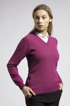 Ladies V Neck Raglan Sleeve Lambswool Blend Golf Sweater