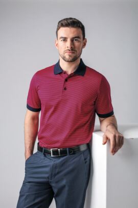 Mens Rib Cuff Narrow Stripe Mercerised Cotton Golf Polo Shirt