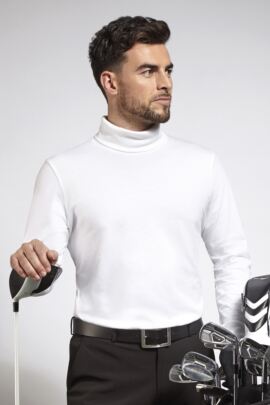 Mens Roll Neck Long Sleeve Cotton Golf Shirt