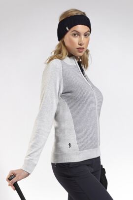 Ladies Zip Front Birdseye Lined Cotton Golf Cardigan