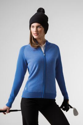Ladies Zip Front Birdseye Lined Cotton Golf Sweater