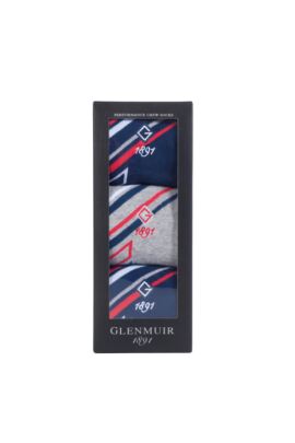 Mens 3 Pair Jacquard Stripe Cotton Golf Socks Gift Box