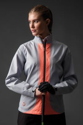 Ladies Zip Front Contrast Colour Lightweight Waterproof Golf Jacket