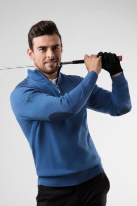 Mens Zip Neck Birdseye Stripe Touch of Cashmere Golf Sweater
