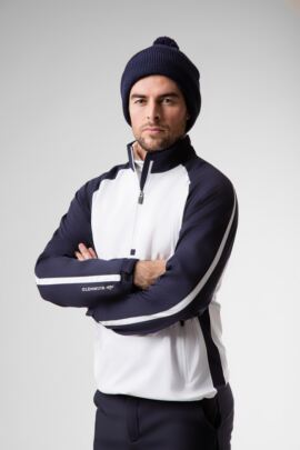 Mens Zip Neck Showerproof Stripe Panelled Performance Golf Windshirt