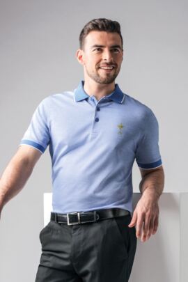 Official Ryder Cup 2018 Mens Oxford Tipped Mercerised Cotton Golf Polo Shirt
