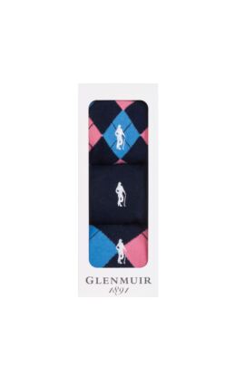 Ladies 3 Pair Argyle Patterned Cotton Golf Socks Gift Box