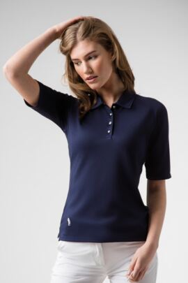 Ladies Mid Length Sleeve with Grosgrain Ribbon Piping Performance Pique Golf Polo Shirt