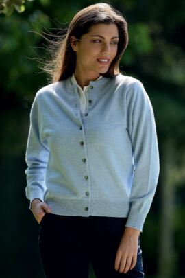 Ladies Round Neck Button Front Cashmere Golf Cardigan