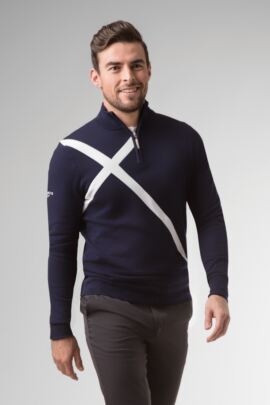 Mens Zip Neck Saltire Cross Cotton Golf Sweater