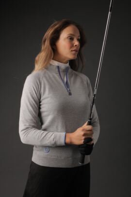 Ladies Zip Neck Lightweight Lined Cotton Golf Sweater