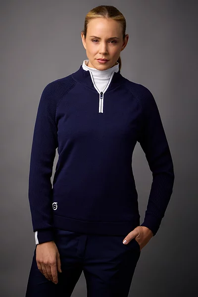 Ladies Quarter Zip Rib Sleeve Lined Golf Sweater