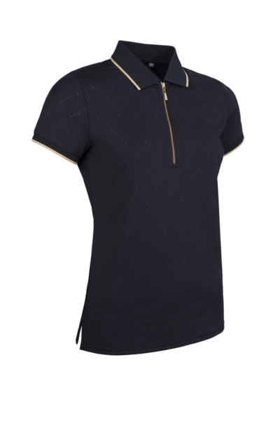 Ladies Quarter Zip Printed Patterned Performance Golf Polo Shirt