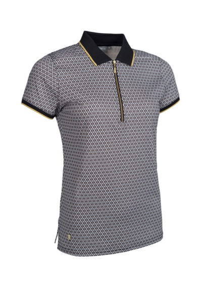 Ladies Quarter Zip Printed Patterned Performance Golf Polo Shirt