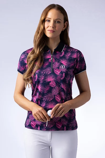 The Open Ladies Quarter Zip Print Patterned Performance Golf Polo Shirt