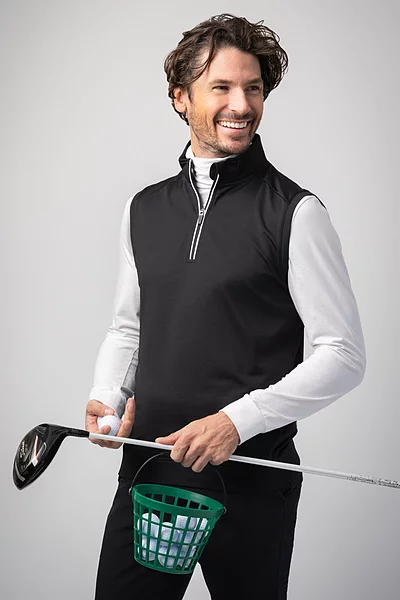 Mens Quarter Zip Rib Sleeveless Performance Golf Midlayer
