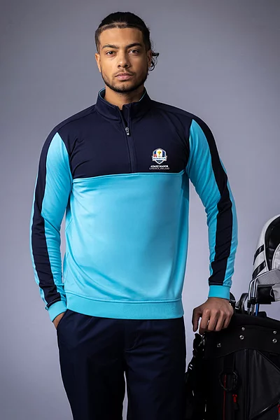 Official Ryder Cup 2027 Mens Quarter Zip Thermal Panelled Fleece Showerproof Golf Midlayer