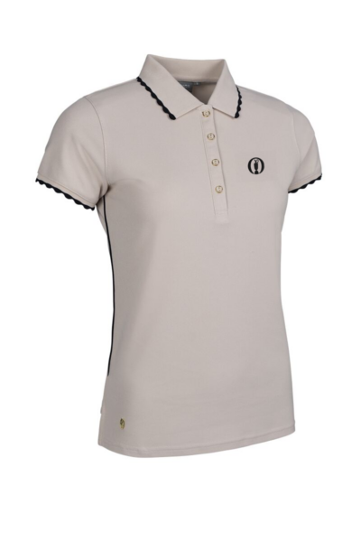 The Open Ladies Contrast Scalloped Tipping Performance Pique Golf Shirt