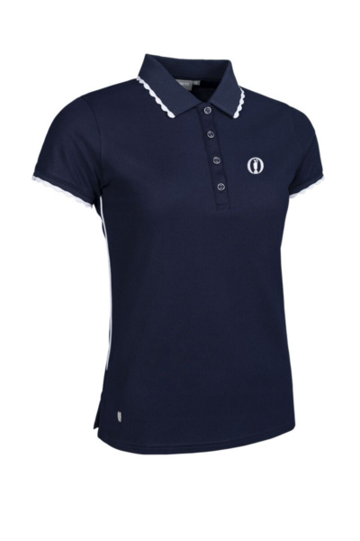 The Open Ladies Contrast Scalloped Tipping Performance Pique Golf Shirt