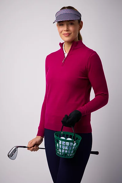 Ladies Quarter Zip Cotton Lightweight Golf Sweater