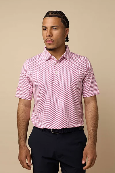 Mens Feather Print Tailored Collar Golf Shirt