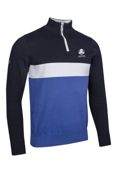 Official Ryder Cup 2027 Mens Quarter Zip Colour Block Cotton Lightweight Golf Sweater