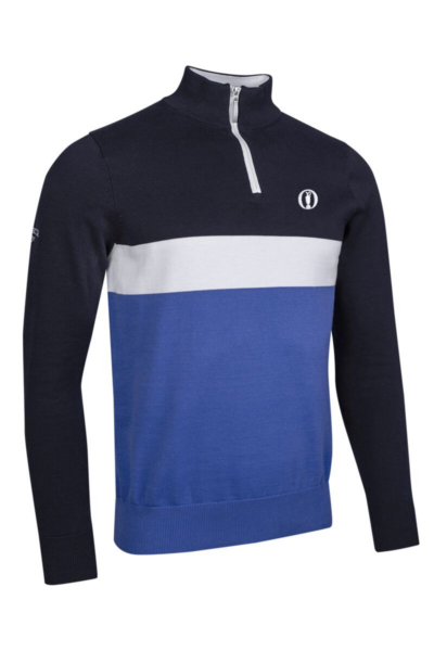 The Open Mens Quarter Zip Colour Block Cotton Lightweight Golf Sweater