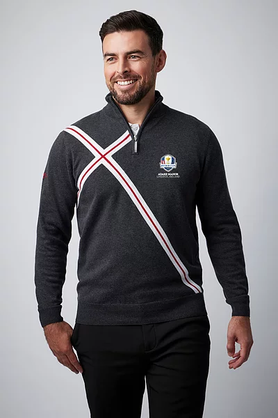 Official Ryder Cup 2027 Mens Quarter Zip Abstract Cross Cotton Lightweight Golf Sweater