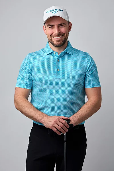 Mens Ship Helm Print Mercerised Cotton Golf Shirt