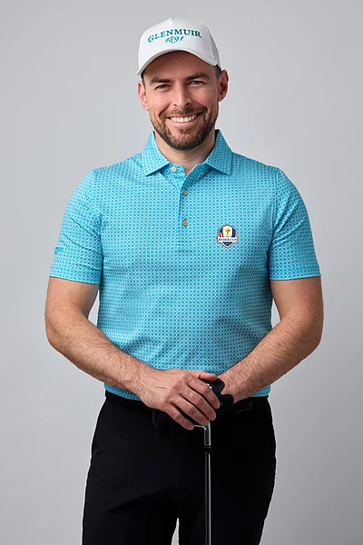 Official Ryder Cup 2027 Mens Ship Helm Print Mercerised Cotton Golf Shirt