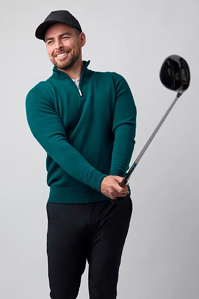 Mens Quarter Zip Lambswool Midweight Golf Sweater