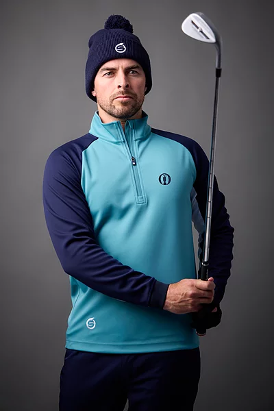 The Open Mens Quarter Zip Contrast Sleeve Panel Showerproof Golf Midlayer