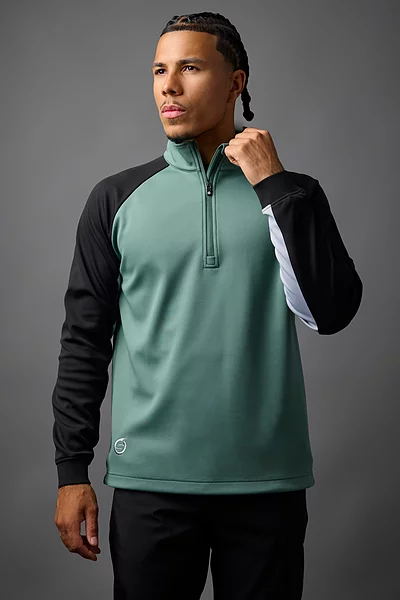 Mens Quarter Zip Contrast Sleeve Panel Showerproof Golf Midlayer