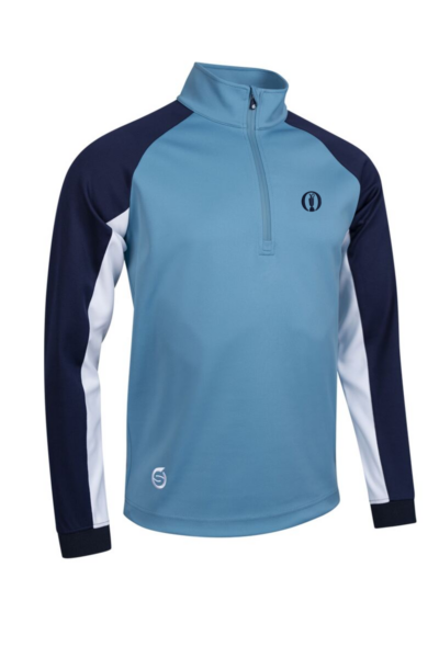 The Open Mens Quarter Zip Contrast Sleeve Panel Showerproof Golf Midlayer