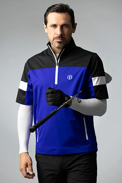 The Open Mens Quarter Zip Colour Block Half Sleeve Showerproof Golf Windshirt