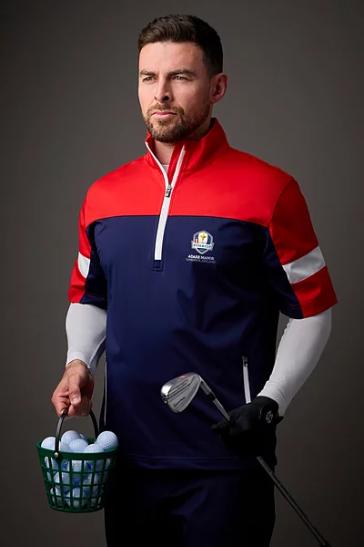 Official Ryder Cup 2027 Mens Quarter Zip Colour Block Half Sleeve Showerproof Golf Windshirt