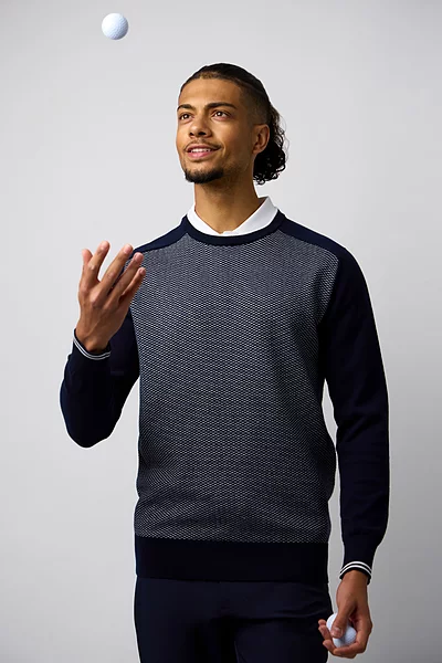 Mens Crew Neck Birdseye Front Cotton Lightweight Golf Sweater