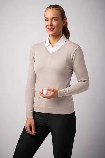 Ladies V Neck Cotton Lightweight Golf Sweater
