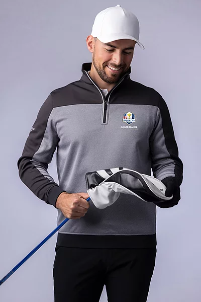 Official Ryder Cup 2027 Mens Quarter Zip Colour Block Performance Midweight Golf Midlayer