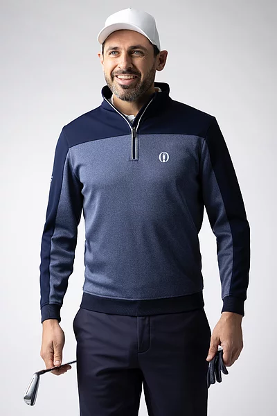 The Open Mens Quarter Zip Colour Block Performance Midweight Golf Midlayer