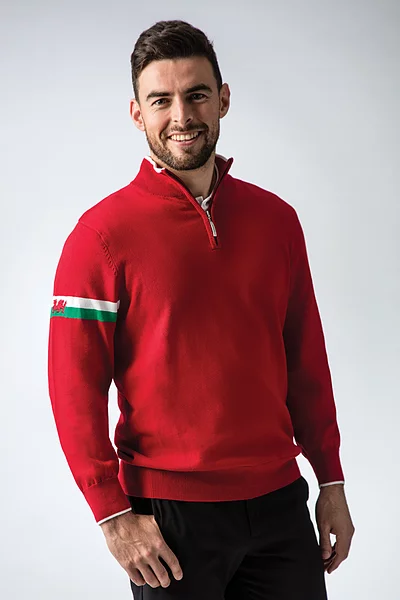 Mens Quarter Zip Welsh Dragon Cotton Lightweight Golf Sweater