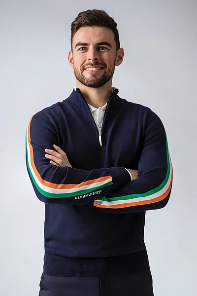 Mens Quarter Zip Irish Italian Flag Stripe Cotton Lightweight Golf Sweater
