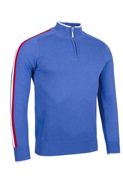 Mens Quarter Zip Irish Italian Flag Stripe Cotton Lightweight Golf Sweater