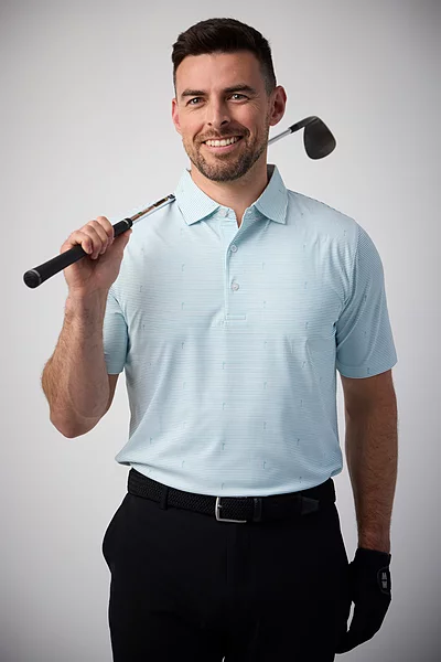 Mens Stripe Flag Print Performance Golf Shirt